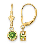 14k 5mm Round Peridot Bezel Leverback Dangle Earrings