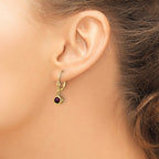 14k 5mm Round Rhodolite Garnet Bezel Leverback Dangle Earrings