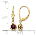 14k 5mm Round Rhodolite Garnet Bezel Leverback Dangle Earrings