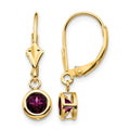 14k 5mm Round Rhodolite Garnet Bezel Leverback Dangle Earrings