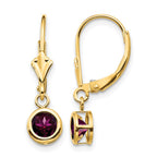 14k 5mm Round Rhodolite Garnet Bezel Leverback Dangle Earrings