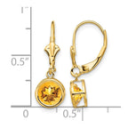 14k 6mm Round Citrine Bezel Leverback Dangle Earrings