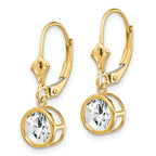 14k 6mm Round Cubic Zirconia Bezel Leverback Dangle Earrings