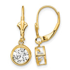 14k 6mm Round Cubic Zirconia Bezel Leverback Dangle Earrings