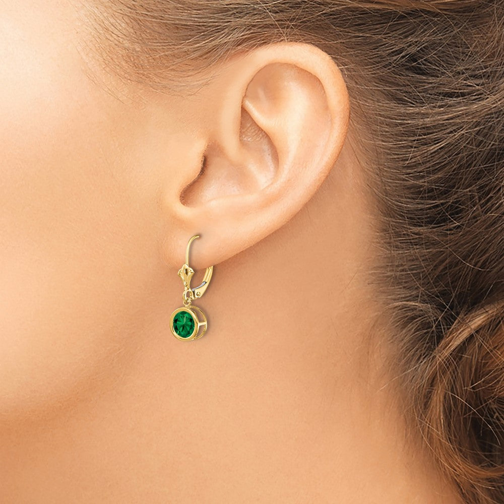 14k 6mm Round Mount St. Helens Bezel Leverback Dangle Earrings