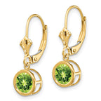 14k 6mm Round Peridot Bezel Leverback Dangle Earrings