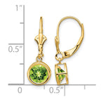 14k 6mm Round Peridot Bezel Leverback Dangle Earrings