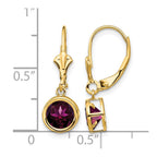 14k 6mm Round Rhodolite Garnet Bezel Leverback Dangle Earrings