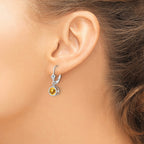 14k White Gold 6mm Round Citrine Bezel Leverback Dangle Earrings