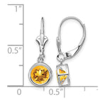 14k White Gold 6mm Round Citrine Bezel Leverback Dangle Earrings