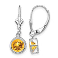 14k White Gold 6mm Round Citrine Bezel Leverback Dangle Earrings
