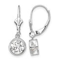 14k White Gold 6mm Round Cubic Zirconia Bezel Leverback Dangle Earrings
