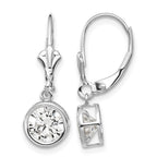 14k White Gold 6mm Round Cubic Zirconia Bezel Leverback Dangle Earrings