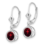 14k White Gold 6mm Round Garnet Dangle Leverback Earrings