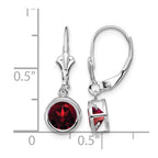 14k White Gold 6mm Round Garnet Dangle Leverback Earrings