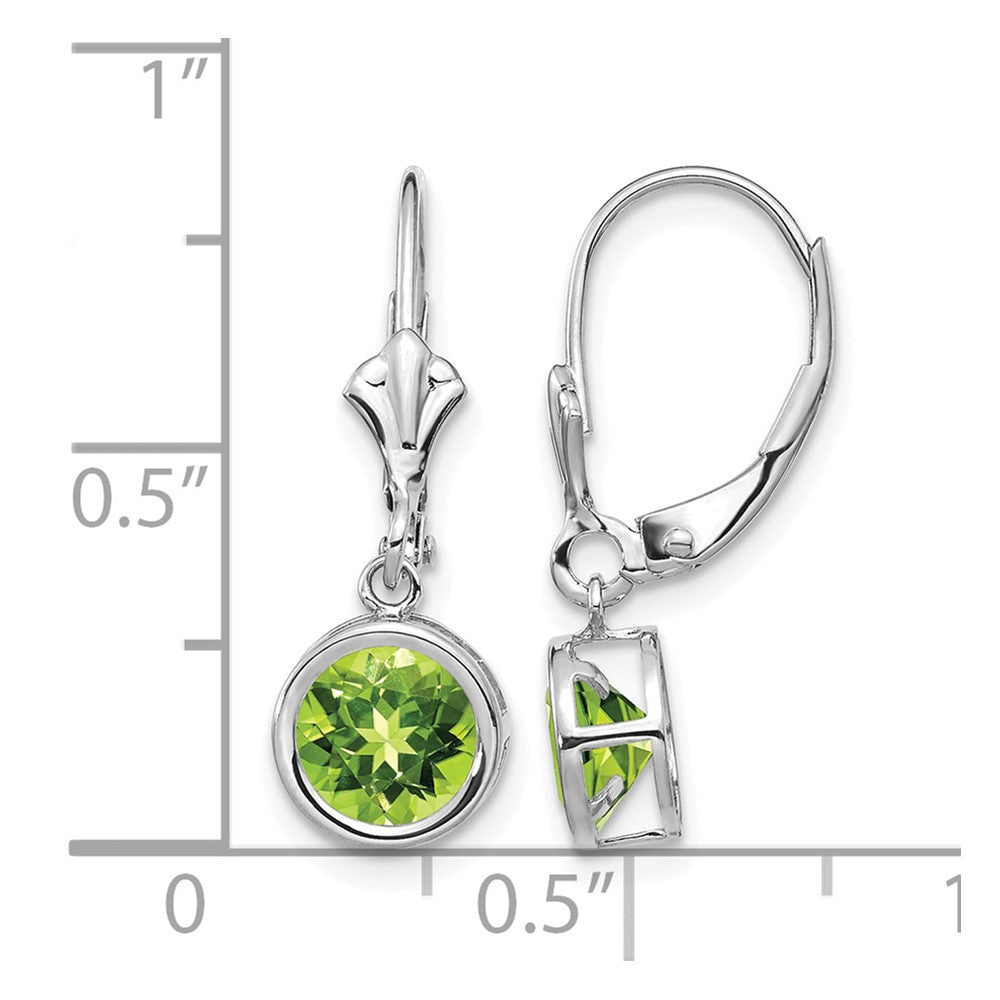 14k White Gold 6mm Round Peridot Bezel Leverback Dangle Earrings