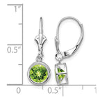 14k White Gold 6mm Round Peridot Bezel Leverback Dangle Earrings
