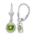 14k White Gold 6mm Round Peridot Bezel Leverback Dangle Earrings