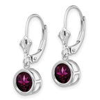 14k White Gold 6mm Round Rhodolite Garnet Bezel Leverback Dangle Earrings