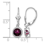 14k White Gold 6mm Round Rhodolite Garnet Bezel Leverback Dangle Earrings