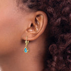 14k 8x5mm Pear Blue Topaz Bezel Leverback Dangle Earrings
