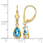 14k 8x5mm Pear Blue Topaz Bezel Leverback Dangle Earrings
