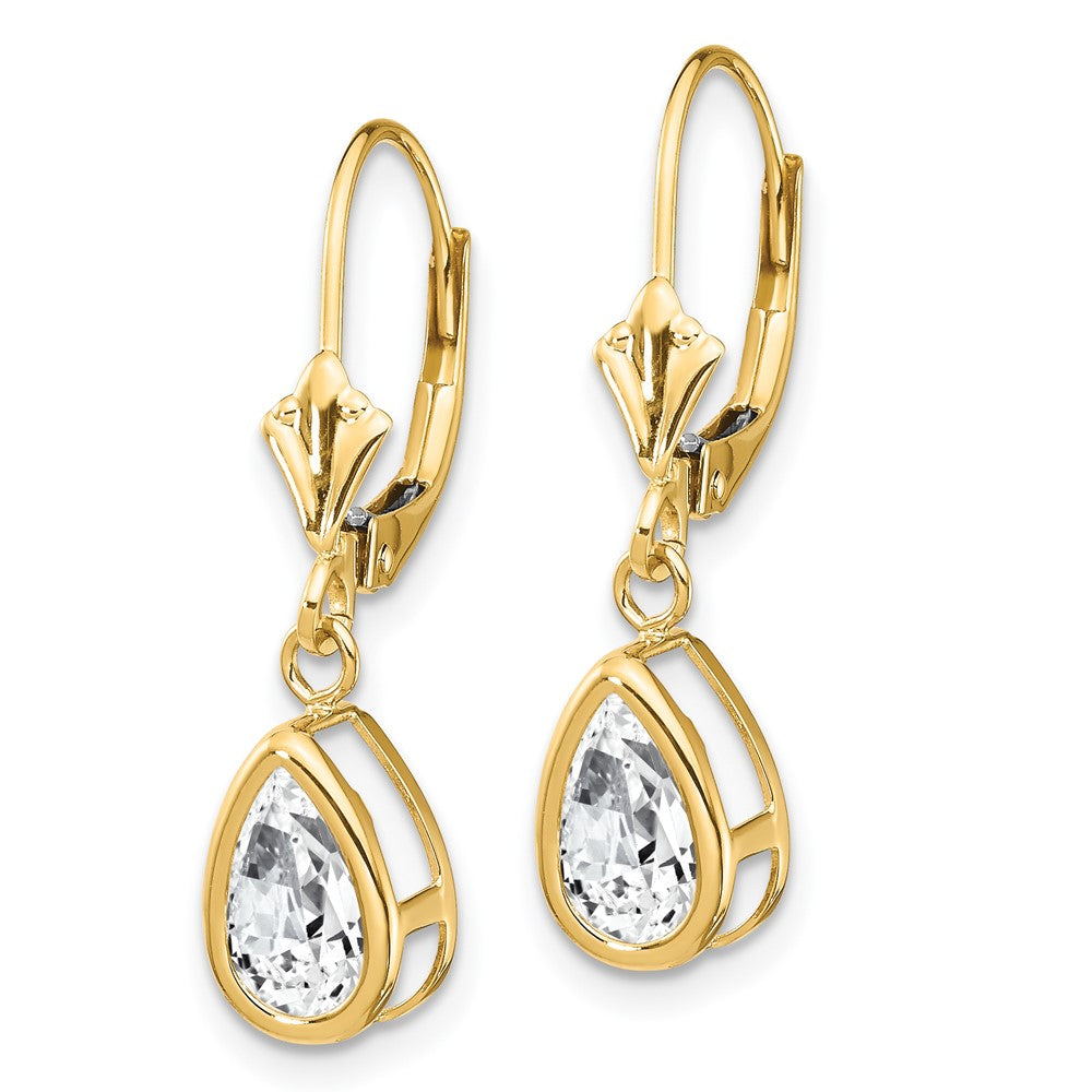 14k 8x5mm Pear Cubic Zirconia Bezel Leverback Dangle Earrings