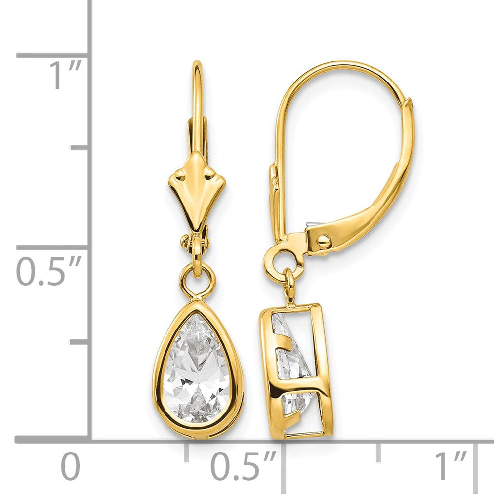 14k 8x5mm Pear Cubic Zirconia Bezel Leverback Dangle Earrings