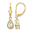 14k 8x5mm Pear Cubic Zirconia Bezel Leverback Dangle Earrings