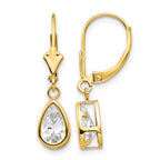 14k 8x5mm Pear Cubic Zirconia Bezel Leverback Dangle Earrings