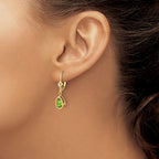 14k 8x5mm Pear Peridot Bezel Leverback Dangle Earrings