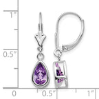14k White Gold 8x5mm Pear Amethyst Bezel Leverback Dangle Earrings