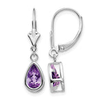 14k White Gold 8x5mm Pear Amethyst Bezel Leverback Dangle Earrings