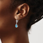 14k White Gold 8x5mm Pear Blue Topaz Bezel Leverback Dangle Earrings