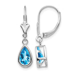 14k White Gold 8x5mm Pear Blue Topaz Bezel Leverback Dangle Earrings