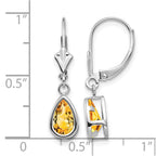 14k White Gold 8x5mm Pear Citrine Bezel Leverback Dangle Earrings