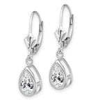 14k White Gold 8x5mm Pear Cubic Zirconia Bezel Leverback Dangle Earrings