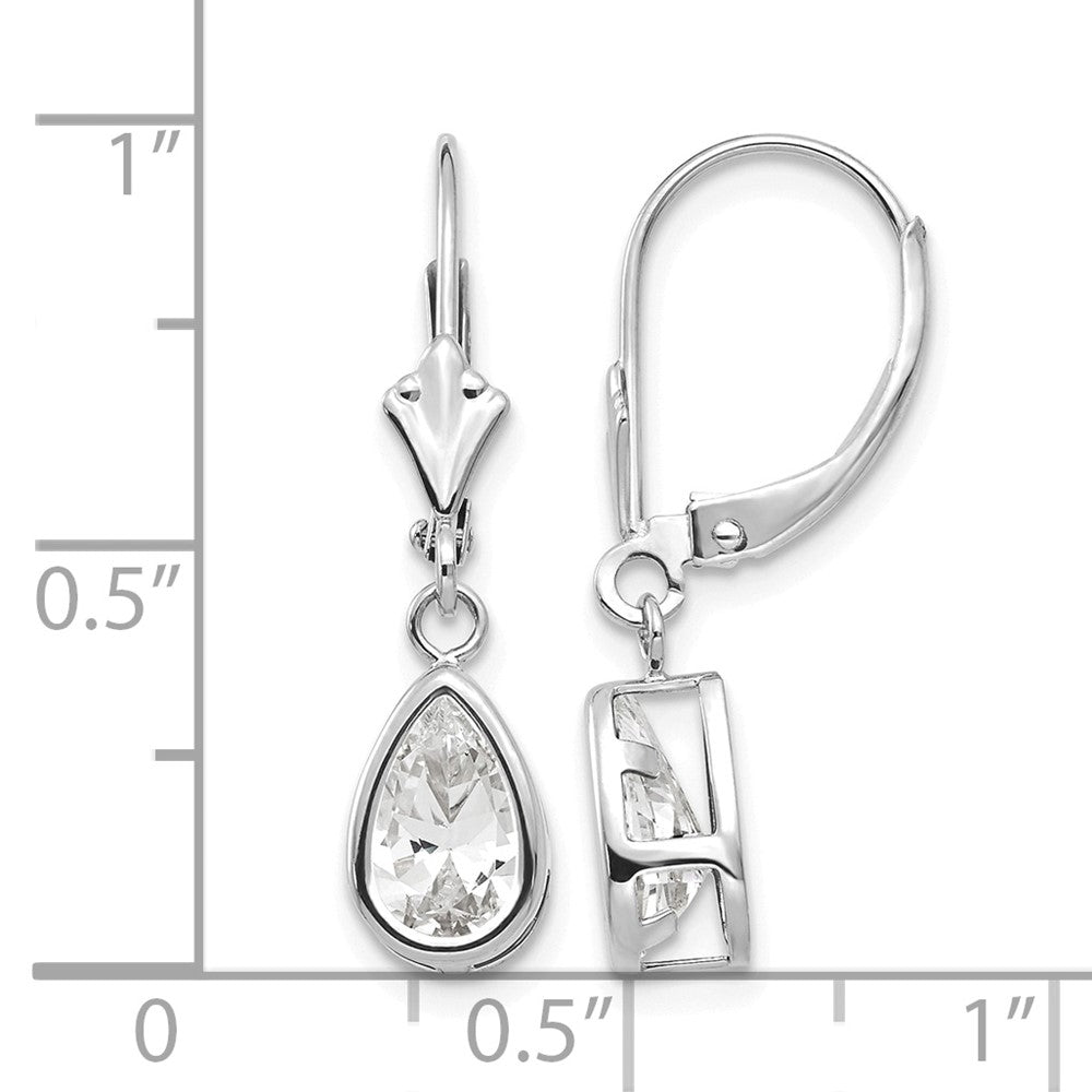14k White Gold 8x5mm Pear Cubic Zirconia Bezel Leverback Dangle Earrings