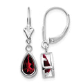 14k White Gold 8x5mm Pear Garnet Bezel Leverback Dangle Earrings