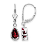 14k White Gold 8x5mm Pear Garnet Bezel Leverback Dangle Earrings