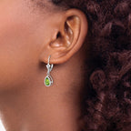 14k White Gold 8x5mm Pear Peridot Bezel Leverback Dangle Earrings