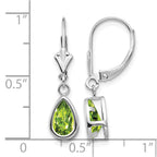 14k White Gold 8x5mm Pear Peridot Bezel Leverback Dangle Earrings