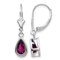 14k White Gold 8x5mm Pear Rhodolite Garnet Bezel Leverback Dangle Earrings