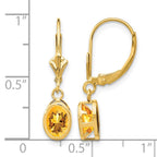 14k 7x5mm Oval Citrine Bezel Leverback Dangle Earrings