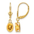 14k 7x5mm Oval Citrine Bezel Leverback Dangle Earrings