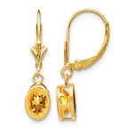 14k 7x5mm Oval Citrine Bezel Leverback Dangle Earrings
