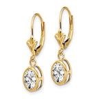 14k 7x5mm Oval Cubic Zirconia Bezel Leverback Dangle Earrings