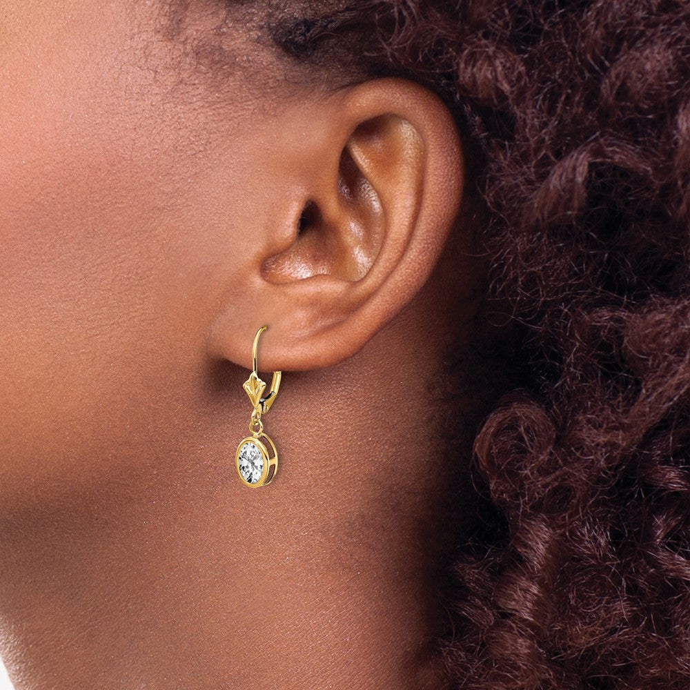 14k 7x5mm Oval Cubic Zirconia Bezel Leverback Dangle Earrings