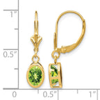 14k 7x5mm Oval Peridot Bezel Leverback Dangle Earrings
