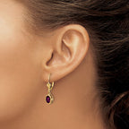 14k 7x5mm Oval Rhodolite Garnet Bezel Leverback Dangle Earrings